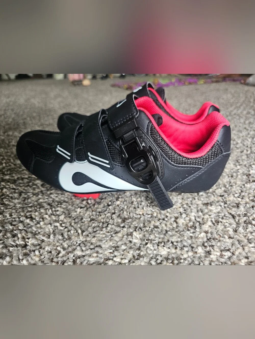 Peloton Womens Black and Pink Velcro Cycling Sneakers